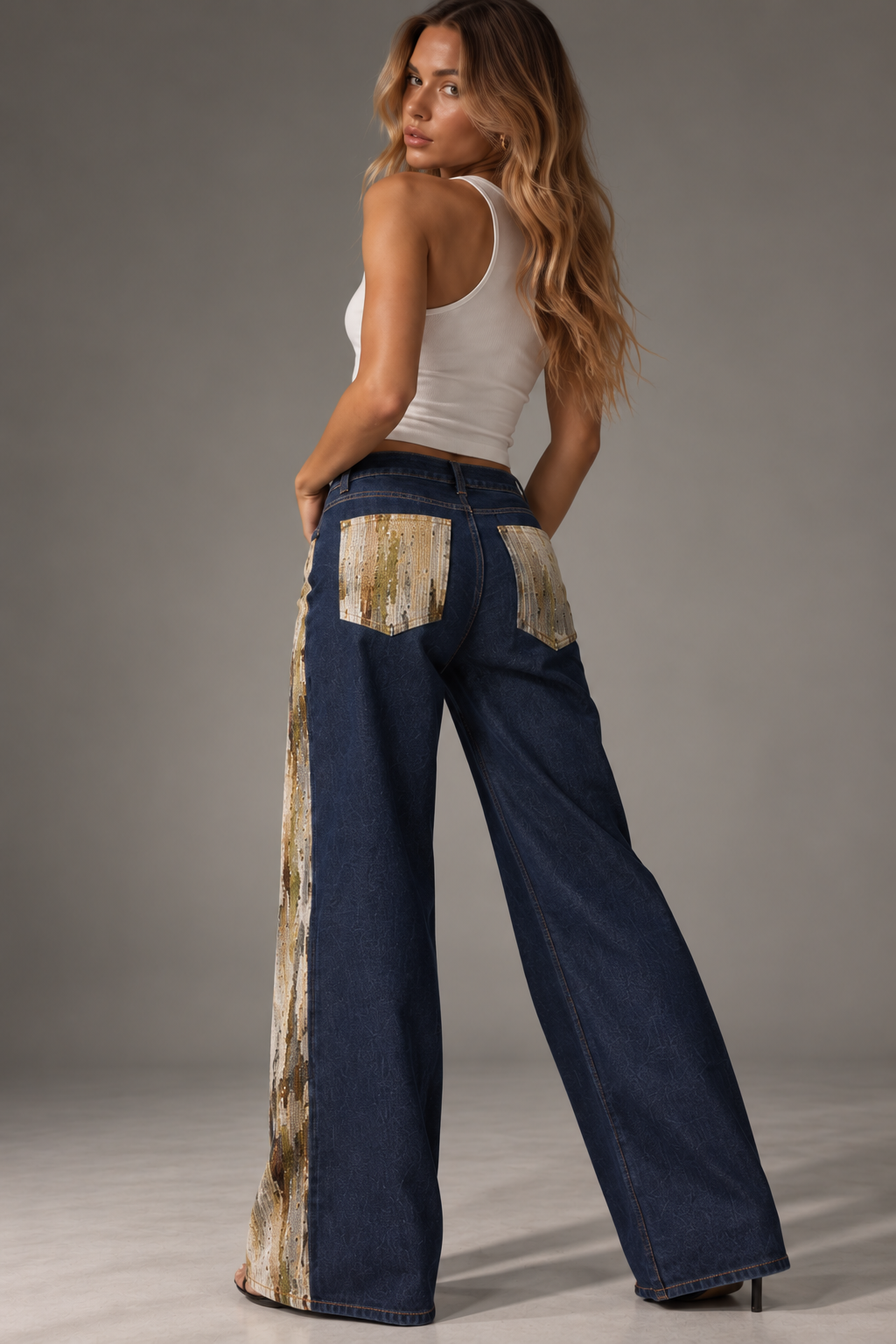 Designer Jacquard Panel Jeans