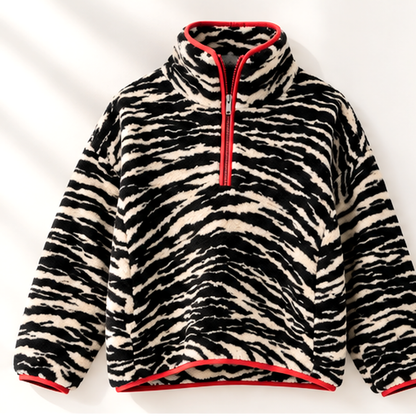 Viral Zebra Sherpa Fleece Quarter Zip