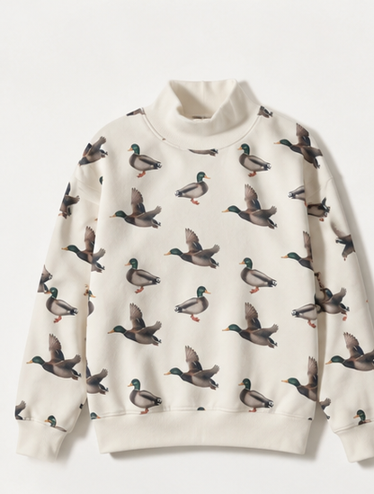 Mallard Duck Print Mock Neck Sweatshirt
