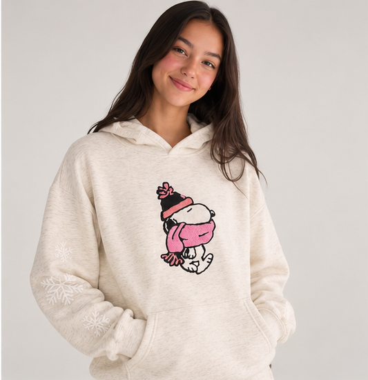 Snoopy Scarf Oversized Pullover Hoodie – Lightest Heather Grey
