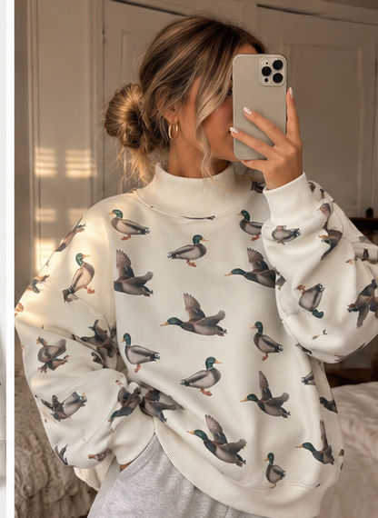 Mallard Duck Print Mock Neck Sweatshirt