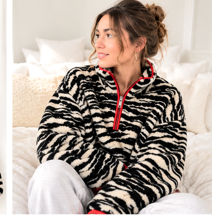 Viral Zebra Sherpa Fleece Quarter Zip