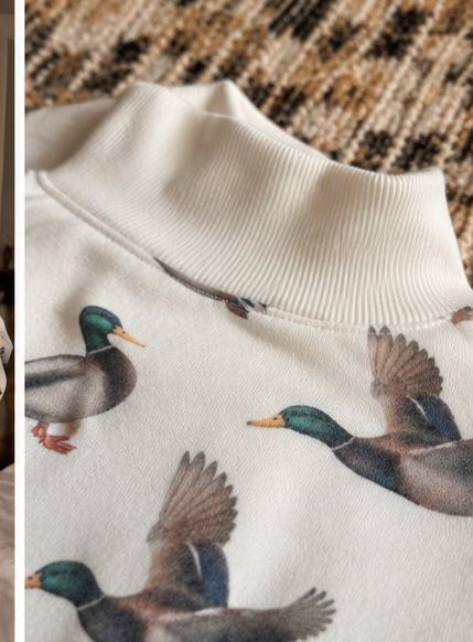 Mallard Duck Print Mock Neck Sweatshirt