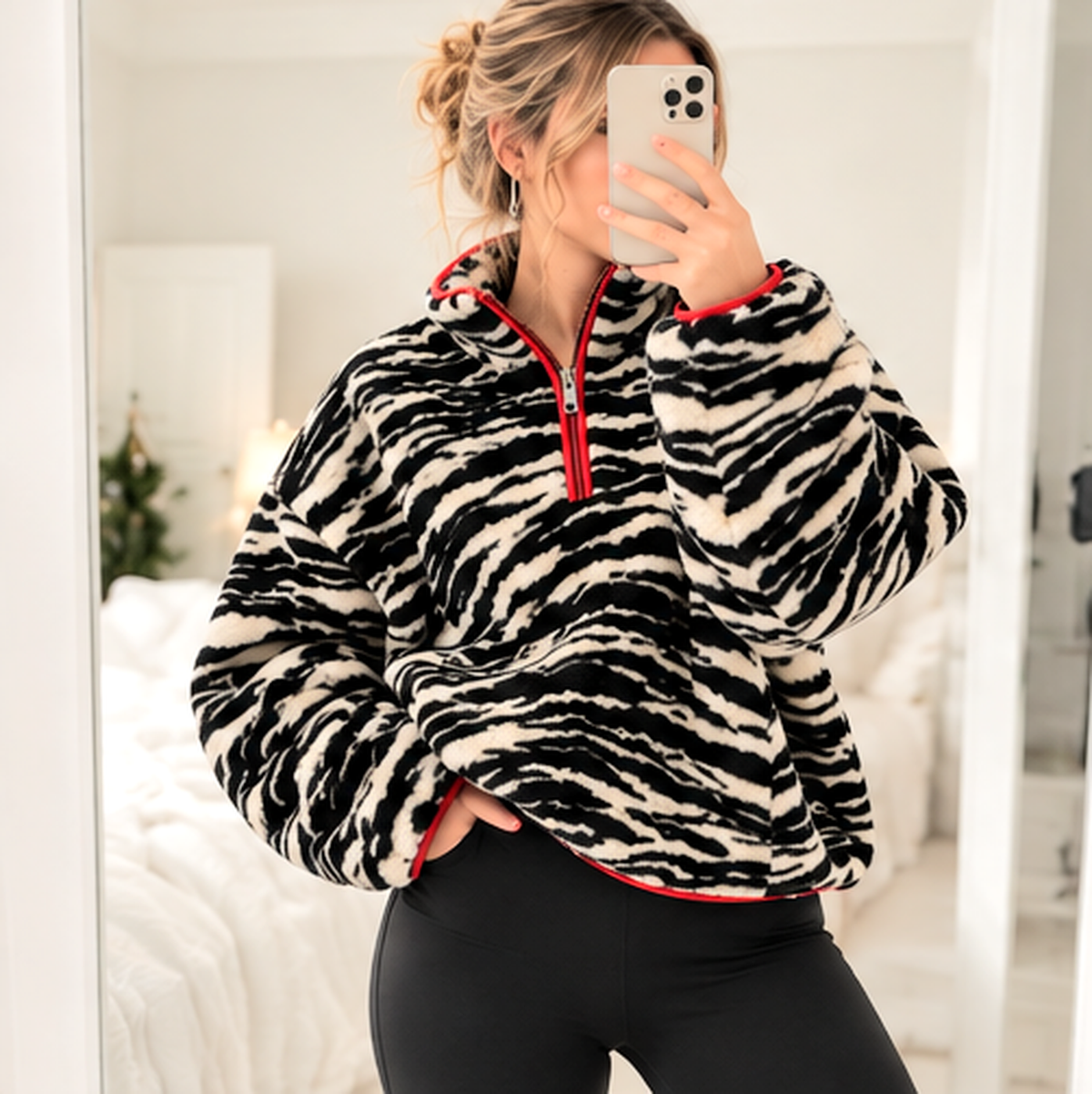 Viral Zebra Sherpa Fleece Quarter Zip