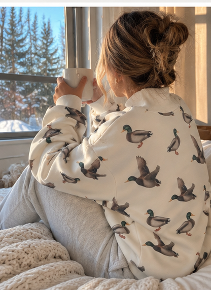 Mallard Duck Print Mock Neck Sweatshirt