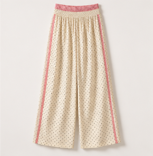 Polka Dot Pink Lace Foldover Pajama Pants