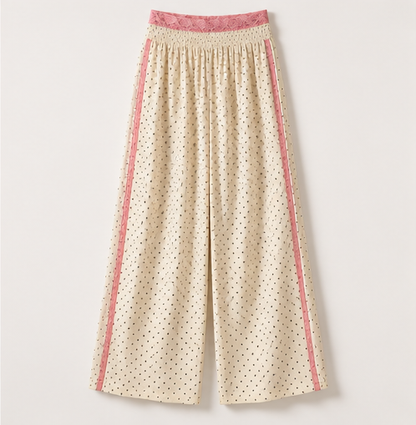 Polka Dot Pink Lace Foldover Pajama Pants