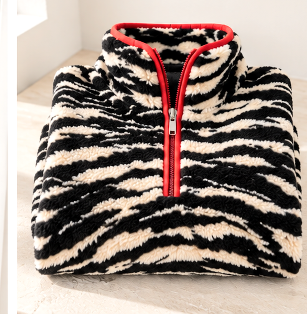 Viral Zebra Sherpa Fleece Quarter Zip