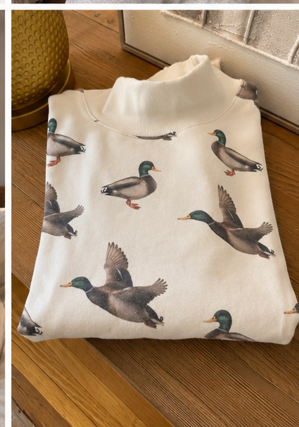 Mallard Duck Print Mock Neck Sweatshirt