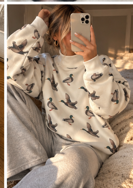 Mallard Duck Print Mock Neck Sweatshirt