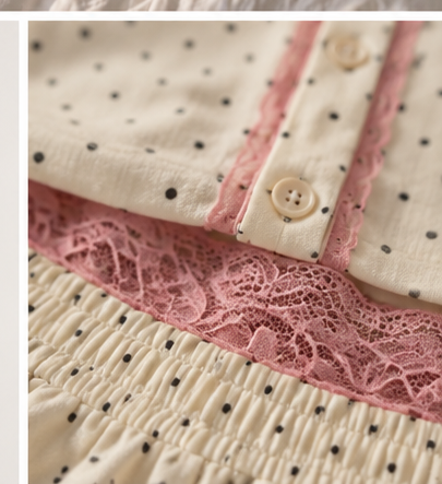 Polka Dot Pink Lace Button-Up Pajama Top