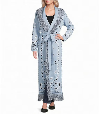 Deberly Bandana Print Fringe Maxi Cardigan