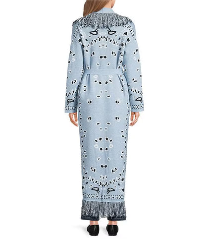 Deberly Bandana Print Fringe Maxi Cardigan
