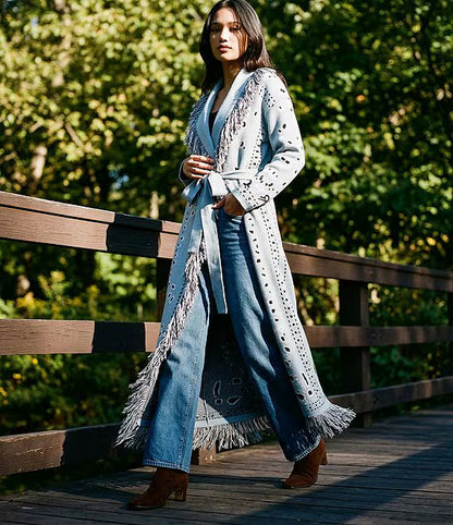 Deberly Bandana Print Fringe Maxi Cardigan