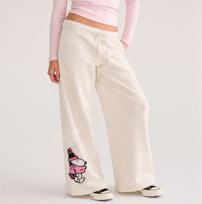 Snoopy Scarf Wide-Leg Sweatpants – Lightest Heather Grey