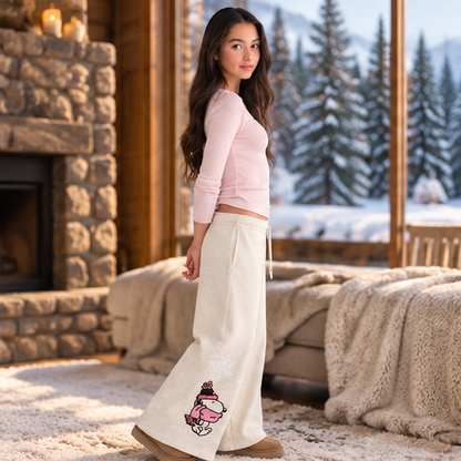 Snoopy Scarf Wide-Leg Sweatpants – Lightest Heather Grey