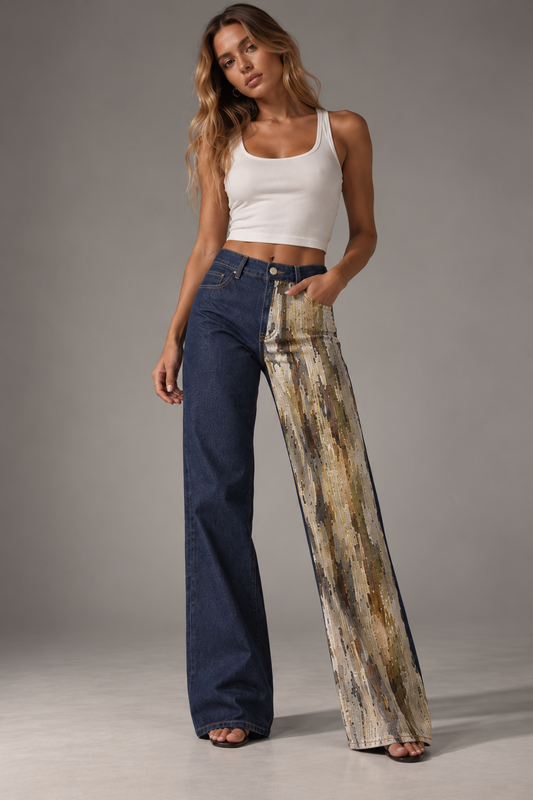Designer Jacquard Panel Jeans