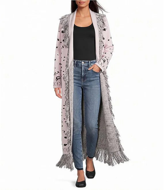 Deberly Bandana Print Fringe Maxi Cardigan