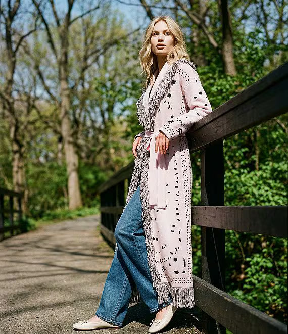 Deberly Bandana Print Fringe Maxi Cardigan