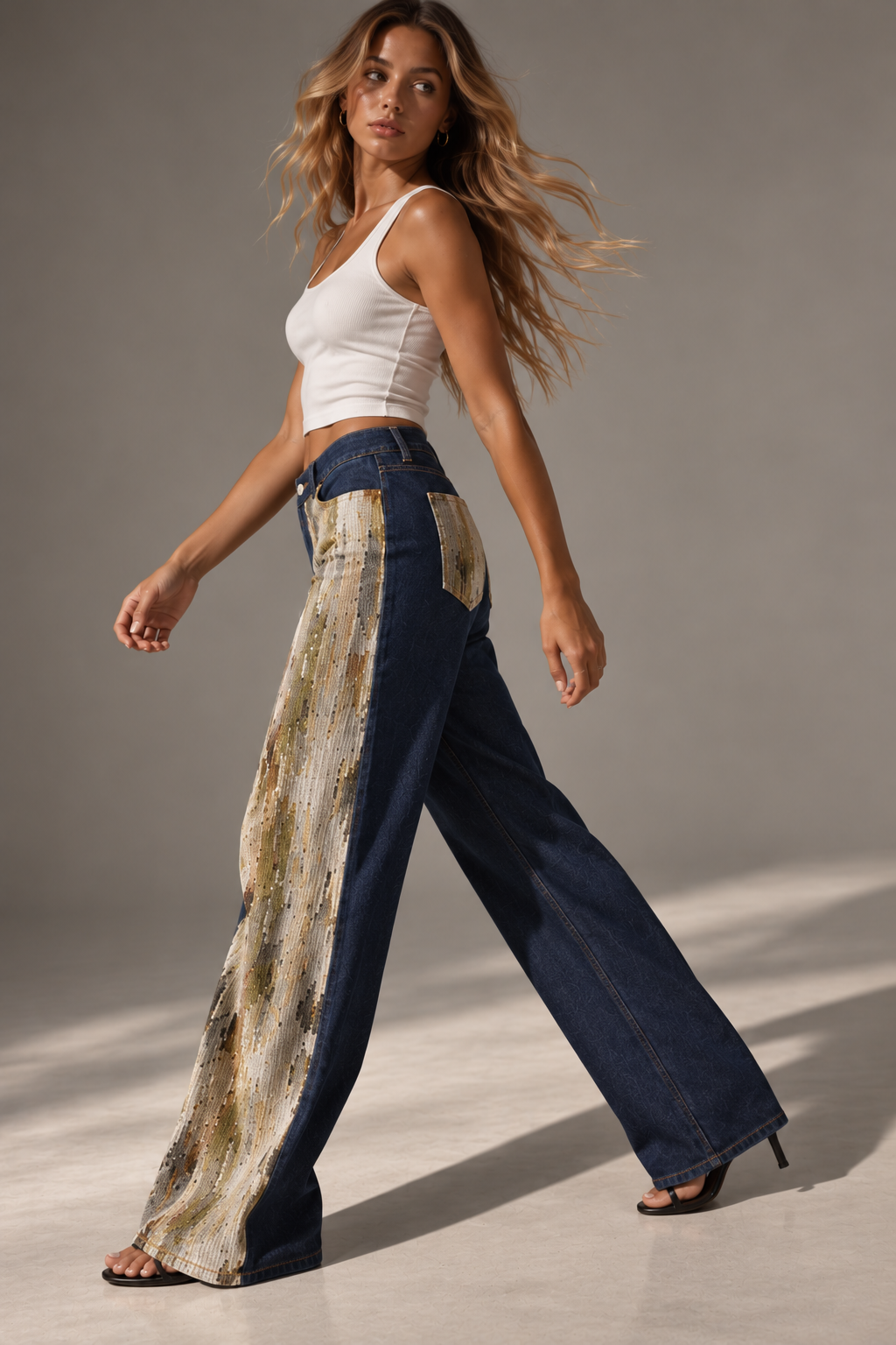Designer Jacquard Panel Jeans
